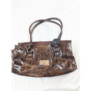 La Diva Brown Purse Handbag Medium Shoulder Bag Croco Bugatti‎ Vegan Leather